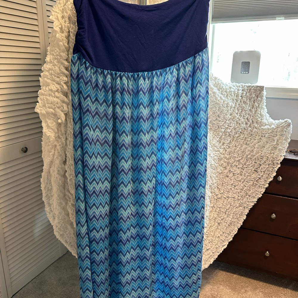 Blue and White Chevron Maxi Dress